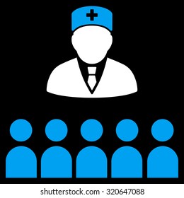 Medical Class vector icon. Style is bicolor flat symbol, blue and white colors, rounded angles, black background.