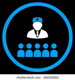 Medical Class vector icon. Style is bicolor flat circled symbol, blue and white colors, rounded angles, black background.