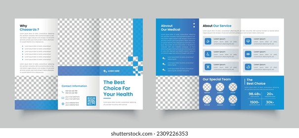 Medical clinic and health care double sided trifold brochure layout. Modern hospital tri fold brochure vector.