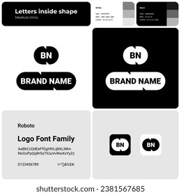 Medical clinic monochromatic simple logo with brand name. Brand name icon. Design element. Template with roboto font. Suitable for healthcare, medical facility and hospital.