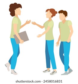 Medical clinic. A nurse talks to medical students. Doctors and nurses. 