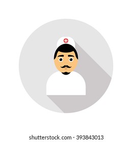 Medical clinic staff flat avatar of male doctor. Vector round portrait. Hospital personnel.