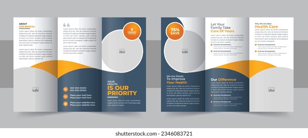 Medical Clinic Trifold Brochure flyer Layout, Medical  healthcare trifold brochure template set. Modern Clinic, Healthcare, Medical Trifold Brochure Template. Medical Brochure Layout