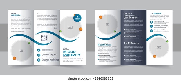 Medical Clinic Trifold Brochure flyer Layout, Medical and healthcare trifold brochure template set. Modern Clinic, Healthcare, Medical Trifold Brochure Template