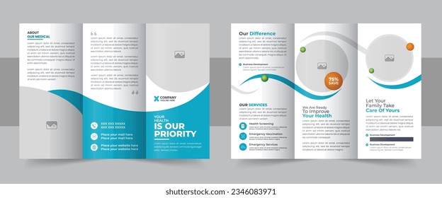 Medical Clinic Trifold Brochure flyer Layout, Medical and healthcare trifold brochure template. Modern Clinic, Healthcare, Medical Trifold Brochure Template