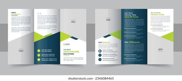 Medical Clinic Trifold Brochure flyer Layout, Medical or healthcare trifold brochure design. A clean, modern, and high-quality design tri fold brochure vector design