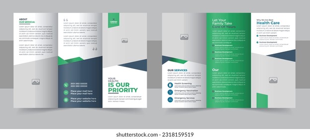 Medical Clinic Trifold Brochure Layout, Medical or healthcare trifold brochure template, Modern Clinic, Healthcare, Medical Trifold Brochure Template design