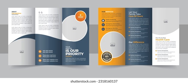 Medical Clinic Trifold Brochure Layout, Medical or healthcare trifold brochure template. Medical, health care Trifold brochure template design vector eps 10