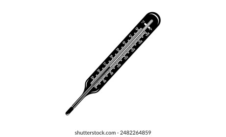 Medical, clinical mercury thermometer , black isolated silhouette
