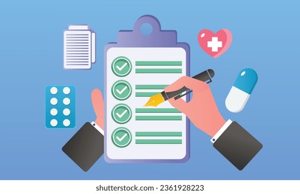 Medical clipboard.on blue background.Vector Design Illustration.
