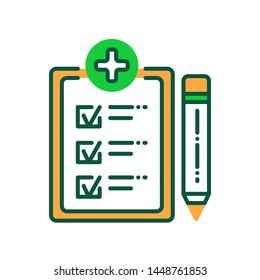 Medical clipboard color line icon. Patient card. Health care, diagnostic list. Pictogram for web page, mobile app, promo. UI UX GUI design element. Editable stroke.