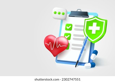 Medical clipboard communication, management service page, medical test. Vector illustration