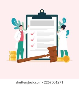 Medical clipboard with completed checklist. Hospital checkup document. Vector illustration in flat style.