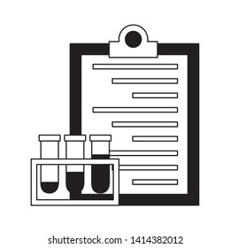 medical clipboard and flasks laboratory vector illustration