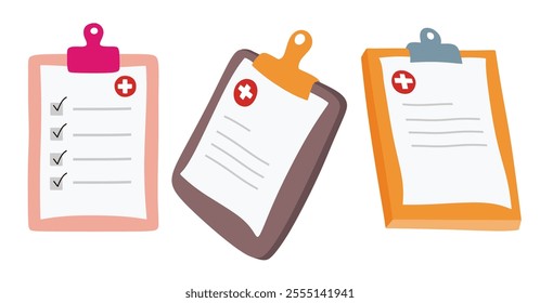 Medical clipboard in the flat style on white background.