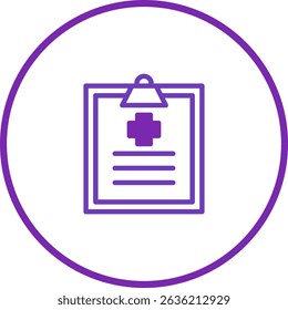 Medical Clipboard Icon in Circle: Healthcare Record and Diagnosis Symbol