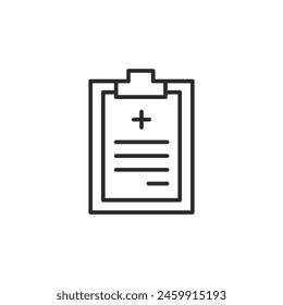 Medical clipboard icon. Simple clipboard with a cross symbol, representing healthcare documentation and patient records for medical apps, and health management systems. Vector illustration