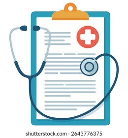 Medical clipboard with stethoscope isolated vector illustration on white background