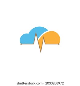 medical cloud logo. combination cloud illustration vector design with red line heartbeat wave. for a symbol of health.