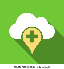 Medical Cloud long shadow vector icon. Style is a flat symbol with rounded angles on a green square symbol.