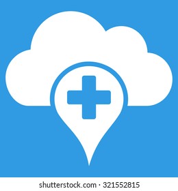 Medical Cloud vector icon. Style is flat symbol, white color, rounded angles, blue background.