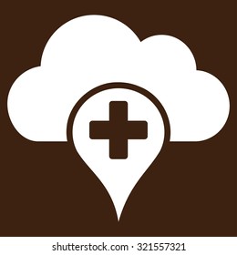Medical Cloud vector icon. Style is flat symbol, white color, rounded angles, brown background.