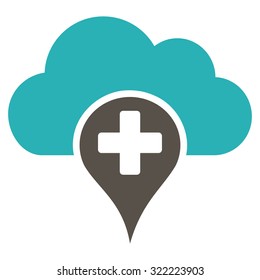 Medical Cloud vector icon. Style is bi-color flat symbol, grey and cyan colors, rounded angles, white background.