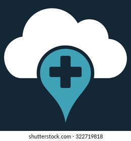 Medical Cloud vector icon. Style is bicolor flat symbol, blue and white colors, rounded angles, dark blue background.