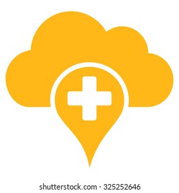 Medical Cloud vector icon. Style is flat symbol, yellow color, rounded angles, white background.