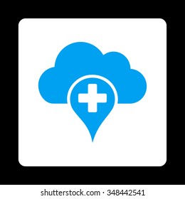 Medical Cloud vector icon. Style is flat rounded square button, blue and white colors, black background.