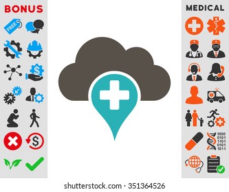 Medical Cloud vector icon. Style is bicolor flat symbol, grey and cyan colors, rounded angles, white background.
