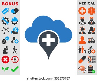 Medical Cloud vector icon. Style is bicolor flat symbol, smooth blue colors, rounded angles, white background.