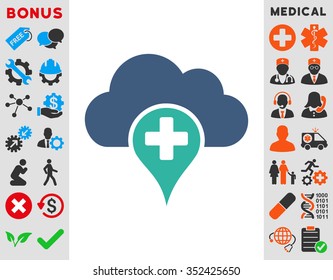 Medical Cloud vector icon. Style is bicolor flat symbol, cobalt and cyan colors, rounded angles, white background.