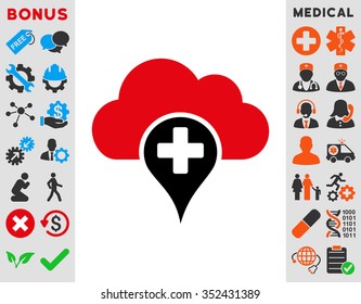 Medical Cloud vector icon. Style is bicolor flat symbol, intensive red and black colors, rounded angles, white background.