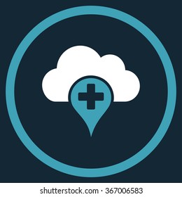 Medical Cloud vector icon. Style is bicolor flat circled symbol, blue and white colors, rounded angles, dark blue background.