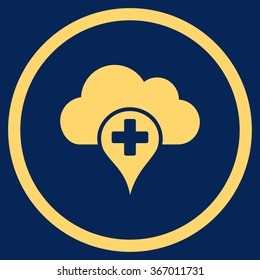 Medical Cloud vector icon. Style is flat circled symbol, yellow color, rounded angles, blue background.