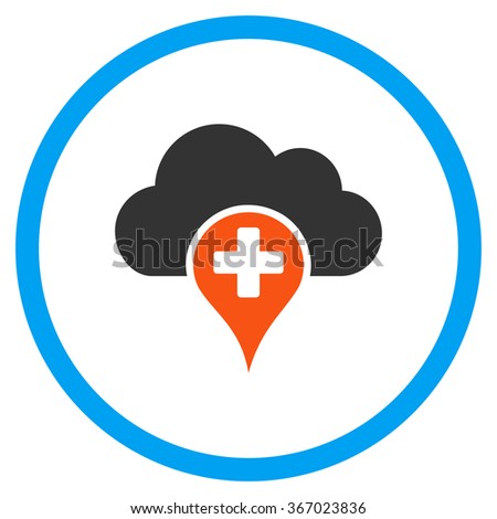 Medical Cloud vector icon. Style is flat circled symbol, orange and blue colors, rounded angles, white background.