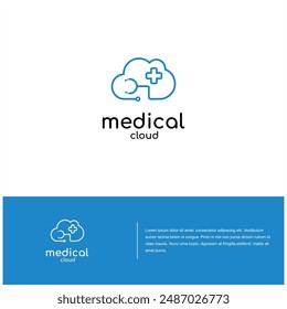 medical cloud vector technology , stethoscope doctor logo design