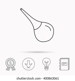 Medical clyster icon. Enema sign. Download arrow, lamp, learn book and award medal icons.