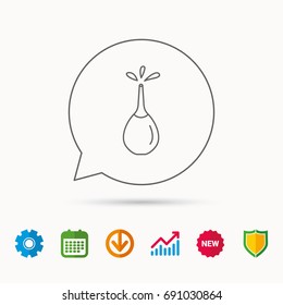 Medical clyster icon. Enema with water drops sign. Calendar, Graph chart and Cogwheel signs. Download and Shield web icons. Vector