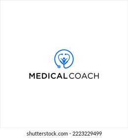 logotipo de entrenador médico con vectores de médico estetoscopio