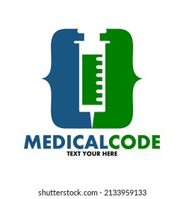 Medical Code Vector Logo Template. This Design Use Injection And Code Symbol. Suitable For Medical