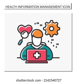 Medical Coder Color Icon. Specific Codes To Define Medical Procedures.Digital Technologies In Medicine Science. Healthcare And Health Information Management Concept. Isolated Vector Illustration