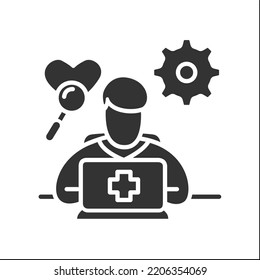 Medical Coder Glyph Icon. Specific Codes To Define Medical Procedures.Digital Technologies In Medicine Science. Healthcare And Health Information Management Concept. Isolated Vector Illustration