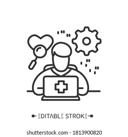 Medical Coder Line Icon. Specific Codes To Define Medical Procedures.Digital Technologies In Medicine Science. Healthcare And Health Information Management Concept. Editable Stroke 