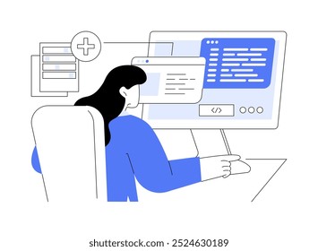 Medical coding isolated cartoon vector illustrations. Young college student deals with healthcare diagnosis, medical record technician, clinical coding officer, technical skills vector cartoon.