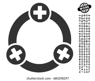 Medical Collaboration Icon With Black Bonus Job Pictures. Medical Collaboration Vector Illustration Style Is A Flat Gray Iconic Symbol For Web Design, App User Interfaces.