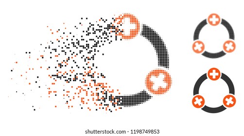 Medical Collaboration Icon In Dissipating, Dotted Halftone And Undamaged Solid Versions. Pixels Are Composed Into Vector Dissipated Medical Collaboration Figure.