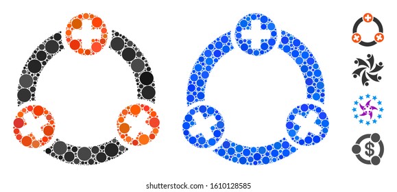 Medical Collaboration Mosaic Of Filled Circles In Various Sizes And Color Tints, Based On Medical Collaboration Icon. Vector Filled Circles Are Combined Into Blue Mosaic.