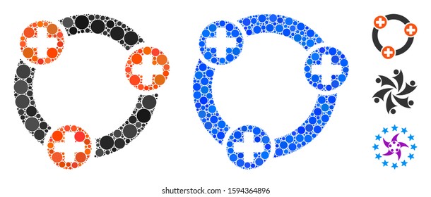 Medical Collaboration Mosaic Of Small Circles In Variable Sizes And Color Tones, Based On Medical Collaboration Icon. Vector Small Circles Are Composed Into Blue Composition.